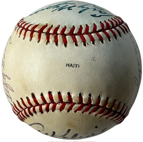 Hall Of Famers Autographed Cracker Jack Old Timers Day Baseball (JSA)