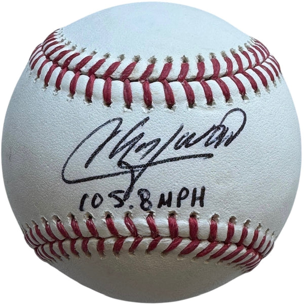 Aroldis Chapman "105.8 MPH" Autographed Official Major League Baseball (JSA)