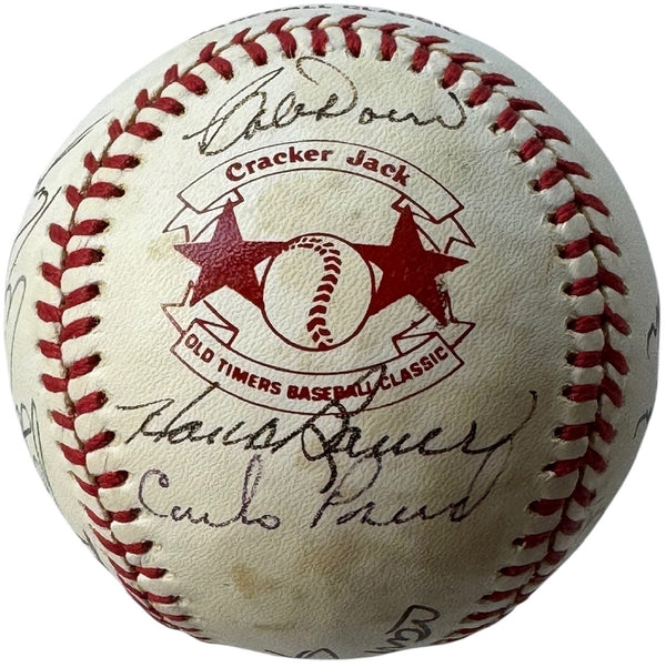 Hall Of Famers and Stars Signed Cracker Jack Old Timers Day Baseball (JSA)