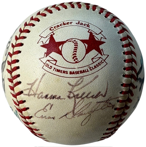 Hall Of Famers Autographed Cracker Jack Old Timers Day Baseball (JSA)