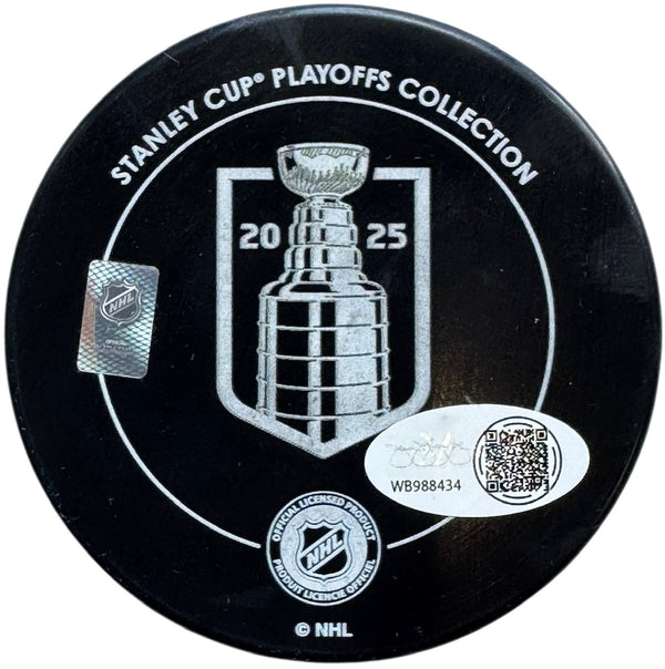 Mackie Samoskevich Signed 2025 Stanley Cup Champions Official Puck (JSA Witness)