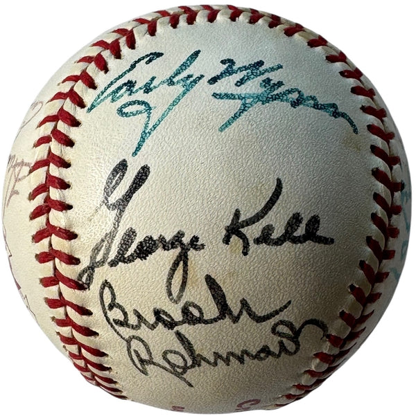 Hall Of Famers Autographed Cracker Jack Old Timers Day Baseball (JSA)