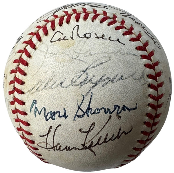 Hall Of Famers and Stars Signed Cracker Jack Old Timers Day Baseball (JSA)