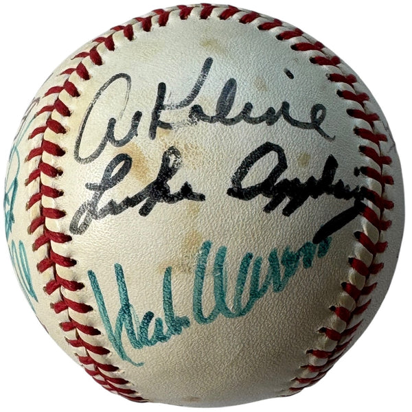 Hall Of Famers Autographed Cracker Jack Old Timers Day Baseball (JSA)