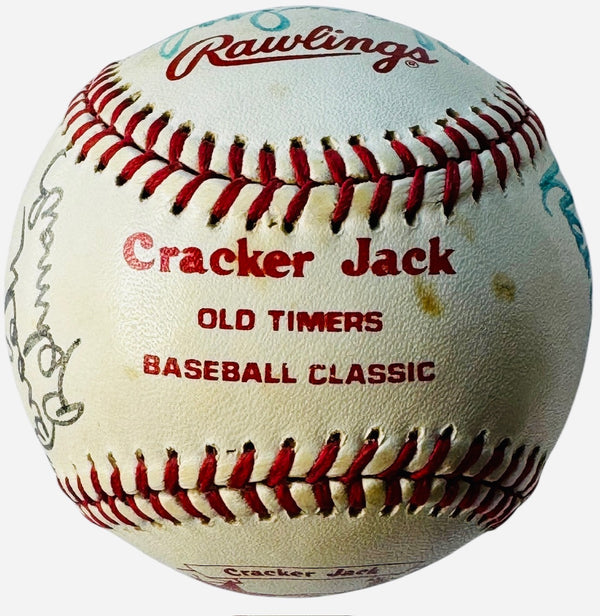 Hall Of Famers Autographed Cracker Jack Old Timers Day Baseball (JSA)