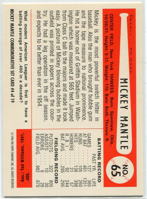 Mickey Mantle 1996 Topps Mickey Mantle Commemorative Set Card #4
