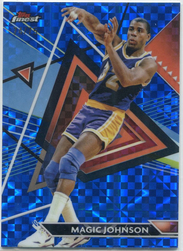 Magic Johnson 2023 - 2024 Topps Finest Uncommon Blue Checkerboard Refractor Card #132 74/75