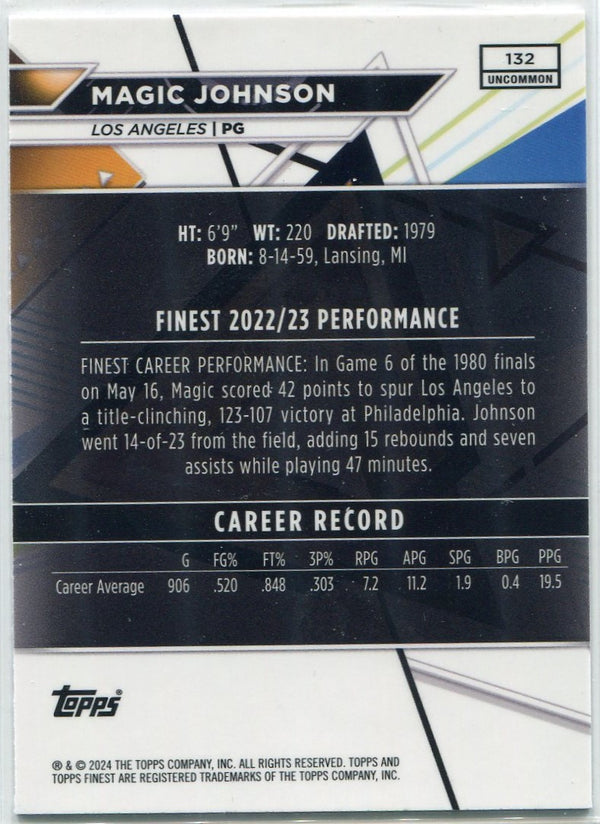 Magic Johnson 2023 - 2024 Topps Finest Uncommon Blue Checkerboard Refractor Card #132 74/75