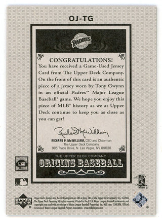 Tony Gwynn Jr. 2005 Upper Deck Origins Patch Relic #OJ-TG