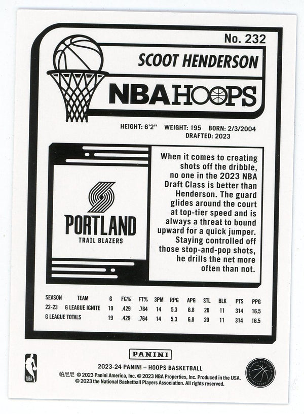 Scoot Henderson 2023-24 Panini Hoops Blue #232