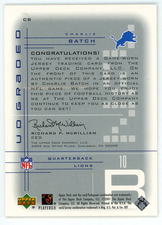 Charlie Batch 2001 Upper Deck Graded Patch Relic #CB