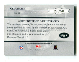 Joe Namath 2005 Donruss Playofff Limited Legends Jersey Card #lLL13 /50