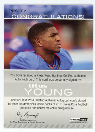 Titus Young Autographed 2011 Press Pass #PPS-TY
