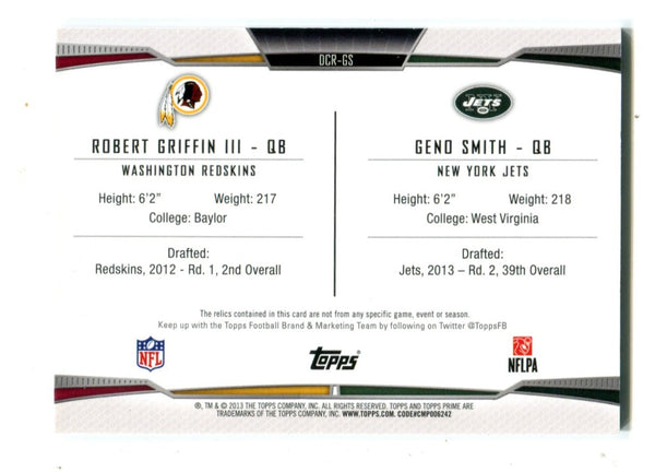 Robert Griffin III /Geno Smith Topps Prime Dual Combo #DCRGS Jersey Card /330