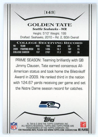 Golden Tate 2010 Topps Prime Rookie Card #143