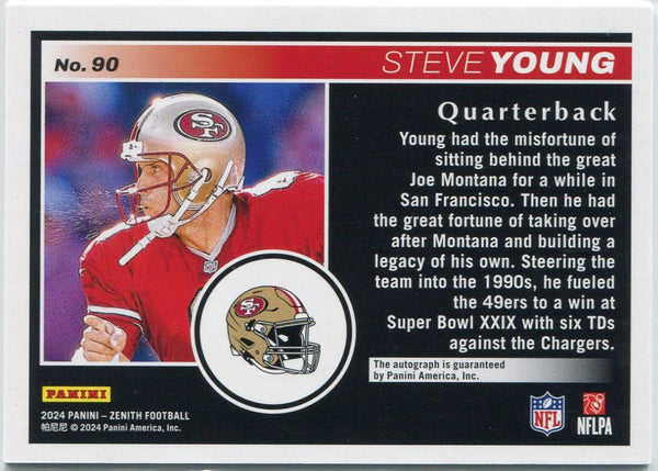 Steve Young 2024 Panini Zenith Red Zone AUTO Red Parallel Card #90 17/49