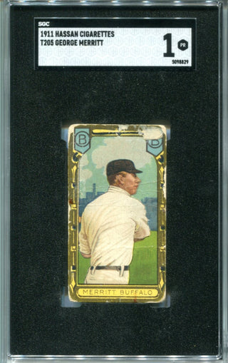 1911 Hassan Cigarettes George Merrit T205 SGC PR 1 Card