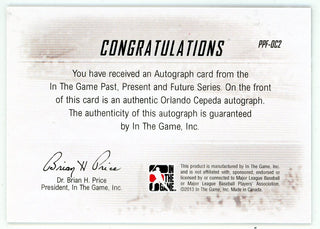 Orlando Cepeda 2013 Past, Present, and Future Autographed Card