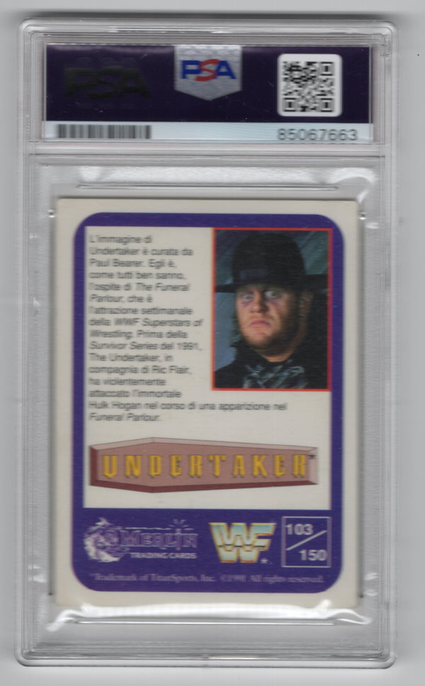 Undertaker Autographed 1991 WF Merlin #103 Card PSA Auto Grade GEM MT 10