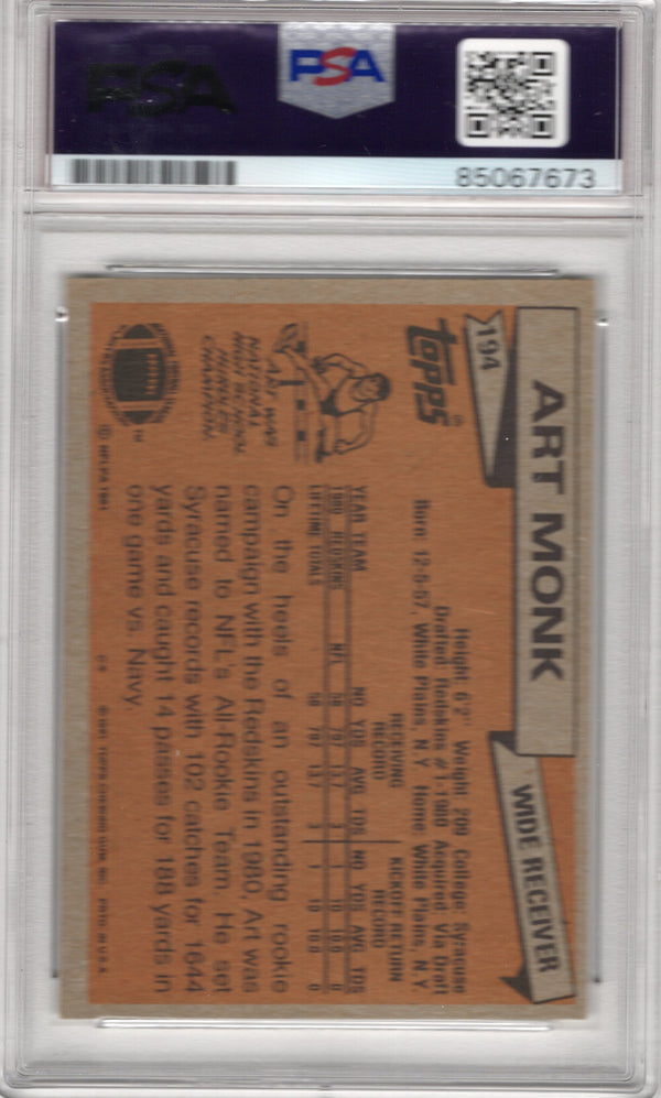 Art Monk 1981 Topps #194 PSA Auto Grade GEM MT 10 Card
