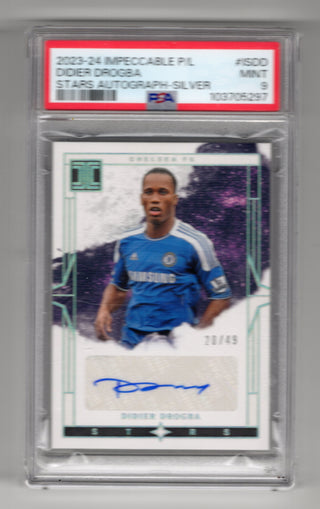 Didier Drogba 2023-24  Impeccable Stars Autograph-Silver P/L #ISDD PSA 9 Auto