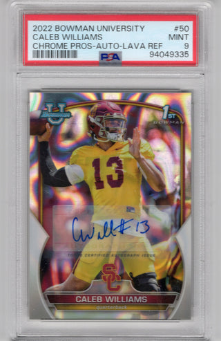Caleb Williams 2022 Bowman University #50 Chrome Pros Auto Lava Refractor PSA 9
