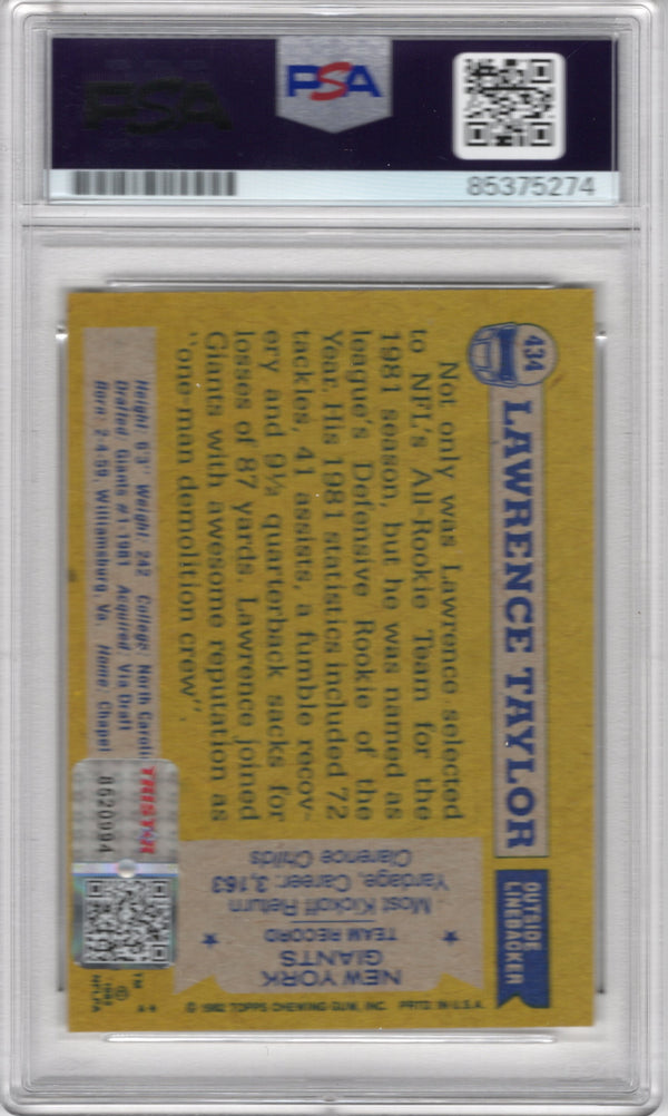 Lawrence Taylor 1982 Topps #434 PSA Auto Grade 10 Card "HOF 99"