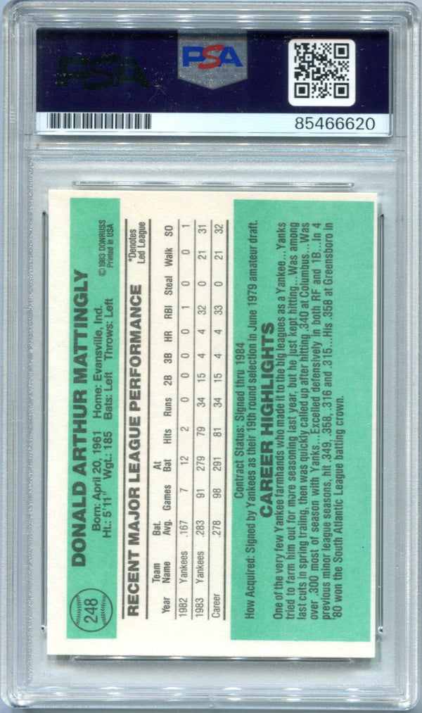 Don Mattingly 1984 Donruss #248 Autographed Rookie Card PSA AUTHENTIC