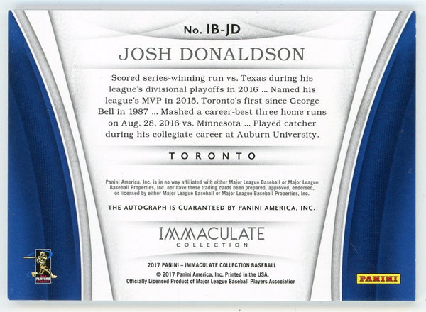 Josh Donaldson 2017 Panini Immaculate Collection Autographed #IB-JD Card 08/10