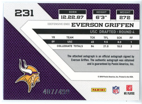 Everson Griffen Autographed 2010 Panini Threads Rookie Card #231