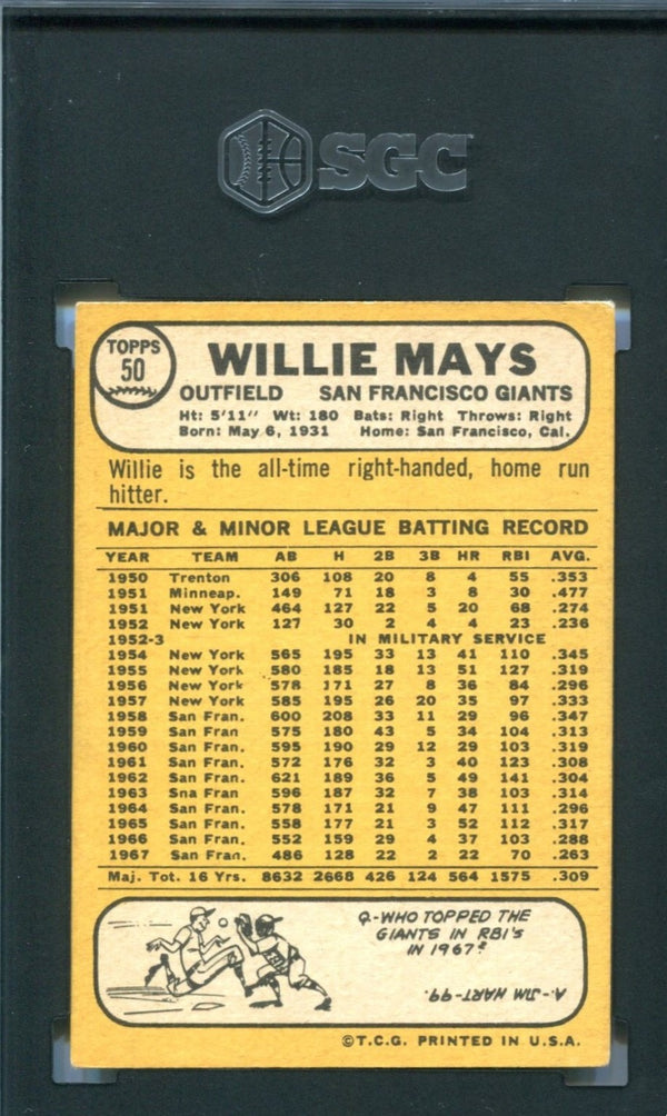 Willie Mays 1968 Topps #50 SGC 2 Card