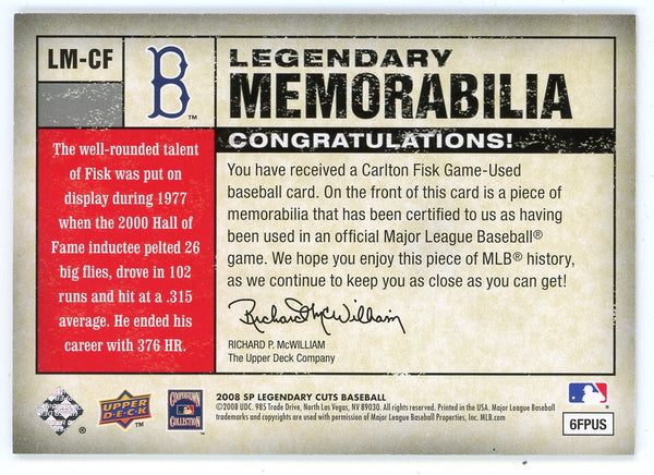 Carlton Fisk 2008 Upper Deck Legendary Memorabilia Patch Relic #LM-CF