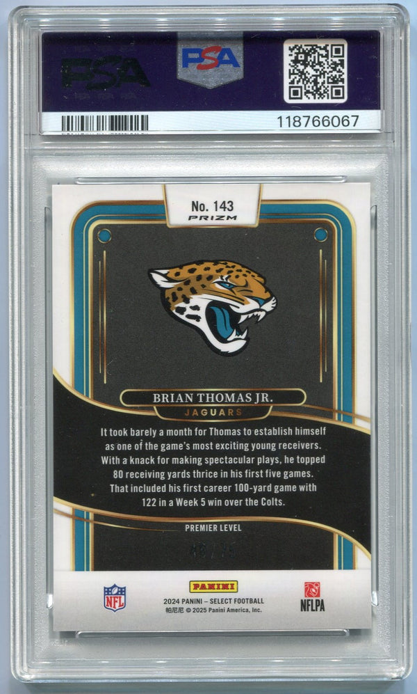 Brian Thomas Jr 2024 Panini Select Purple Prizm RC #143 46/75 PSA Graded 10