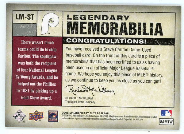 Steve Carlton 2008 Upper Deck Legendary Memorabilia Bat Relic #LM-ST