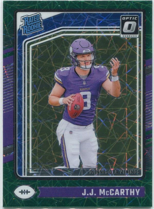 JJ McCarthy 2024 Panini Donruss Optic Rated Rookie Green Velocity Prizm RC #235