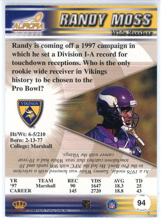 Randy Moss 1998 Pacific Aurora Rookie Card #94