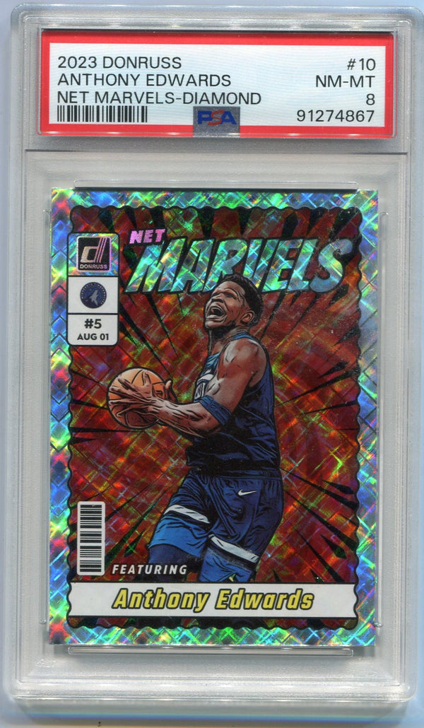 Anthony Edwards 2023 Panini Donruss Net Marvels Diamond Parallel Card PSA Graded 8