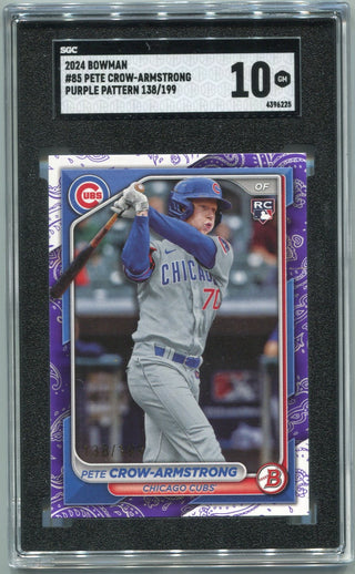 Pete Crow-Armstrong 2024 Bowman Purple Pattern Parallel RC #85 138/199 SGC Graded 10