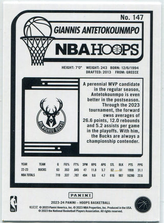 Giannis Antetokounmpo 2023 - 2024 Panini Hoops Blue Hyper Parallel Card #147