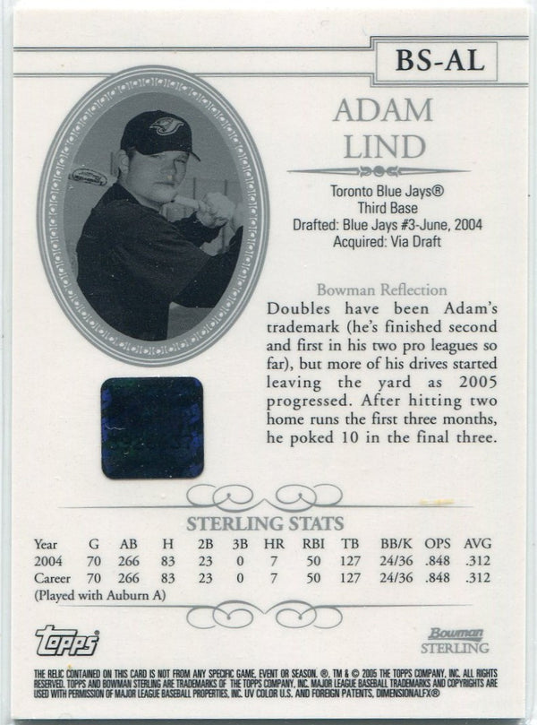 Adam Lind 2005 Bowman Sterling Autographed/Bat Relic RC #BS-AL