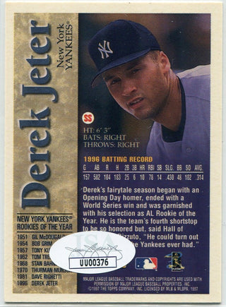 Derek Jeter 1997 Topps Rookie Of The Year Autographed Card JSA Certified