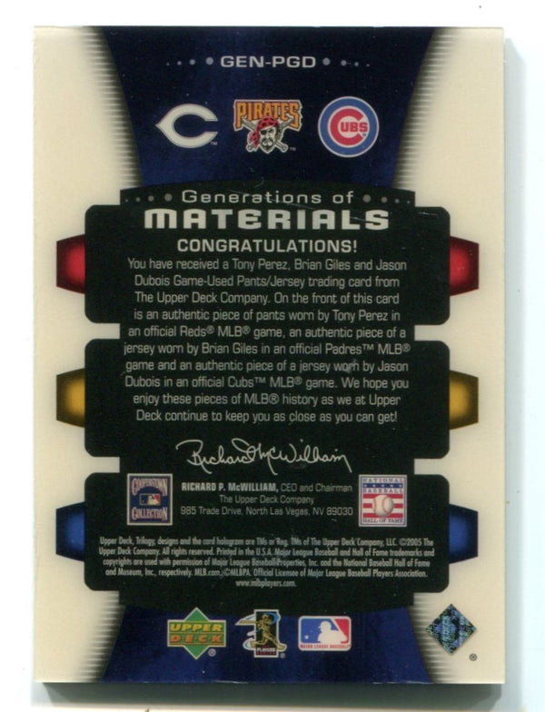 Tony Perez Brian Giles Jason Dubois 2005 Upper Deck Generation Trilo3y /50