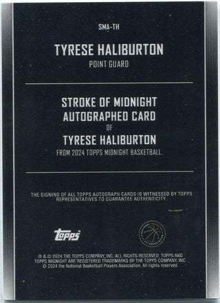 Tyrese Haliburton 2024 Topps Midnight Stroke Of Midnight Autographed Card #SMA-TH