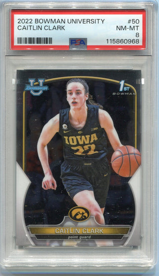 Caitlin Clark 2022 Bowman University Chrome RC #50 PSA Graded 8
