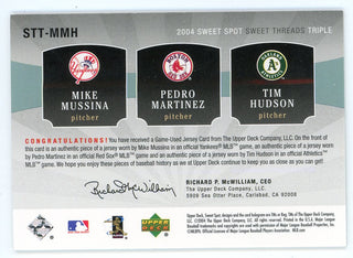 Mike Mussina, Pedro Martinez, Tim Hudson 2004 Upper Deck Sweet Threads Patch Relics #STT-MMH