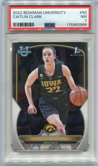 Caitlin Clark 2022 Bowman University Chrome RC #50 PSA Graded 7
