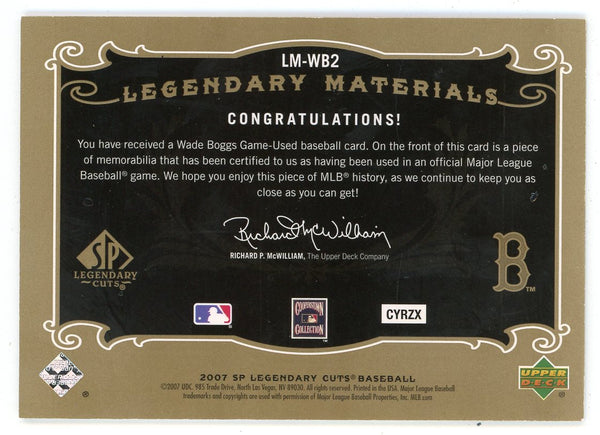 Wade Boggs 2007 Upper Deck Legendary Material Cuts Patch Relic #LM-WB2