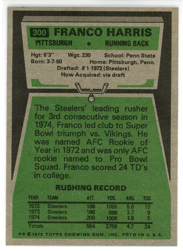 Franco Harris 1975 Topps Card #300