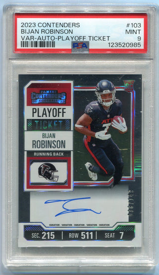 Bijan Robinson 2023 Panini Contenders Playoff Ticket Autographed Variation RC #103 38/149 PSA Graded 9