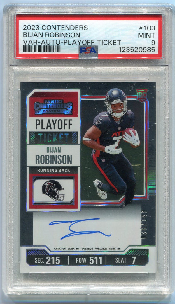 Bijan Robinson 2023 Panini Contenders Playoff Ticket Autographed Variation RC #103 38/149 PSA Graded 9